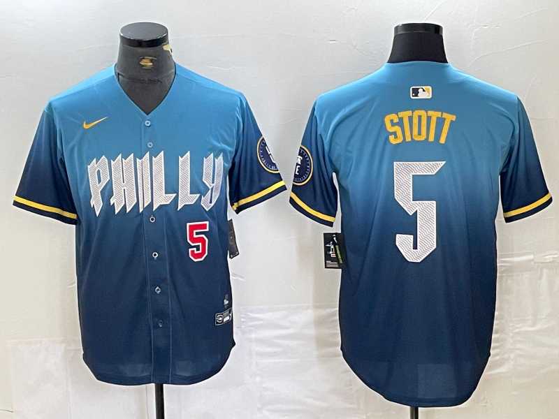 Men%27s Philadelphia Phillies #5 Bryson Stott Blue 2024 City Player Number Cool Base Stitched Jerseys